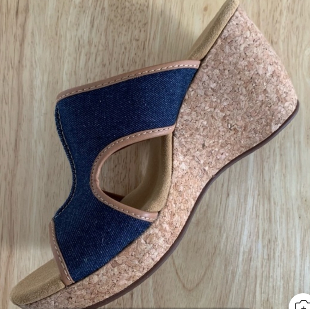 Clarks Cream and Blue Denim Wedge Shoes - Picture 13 of 15